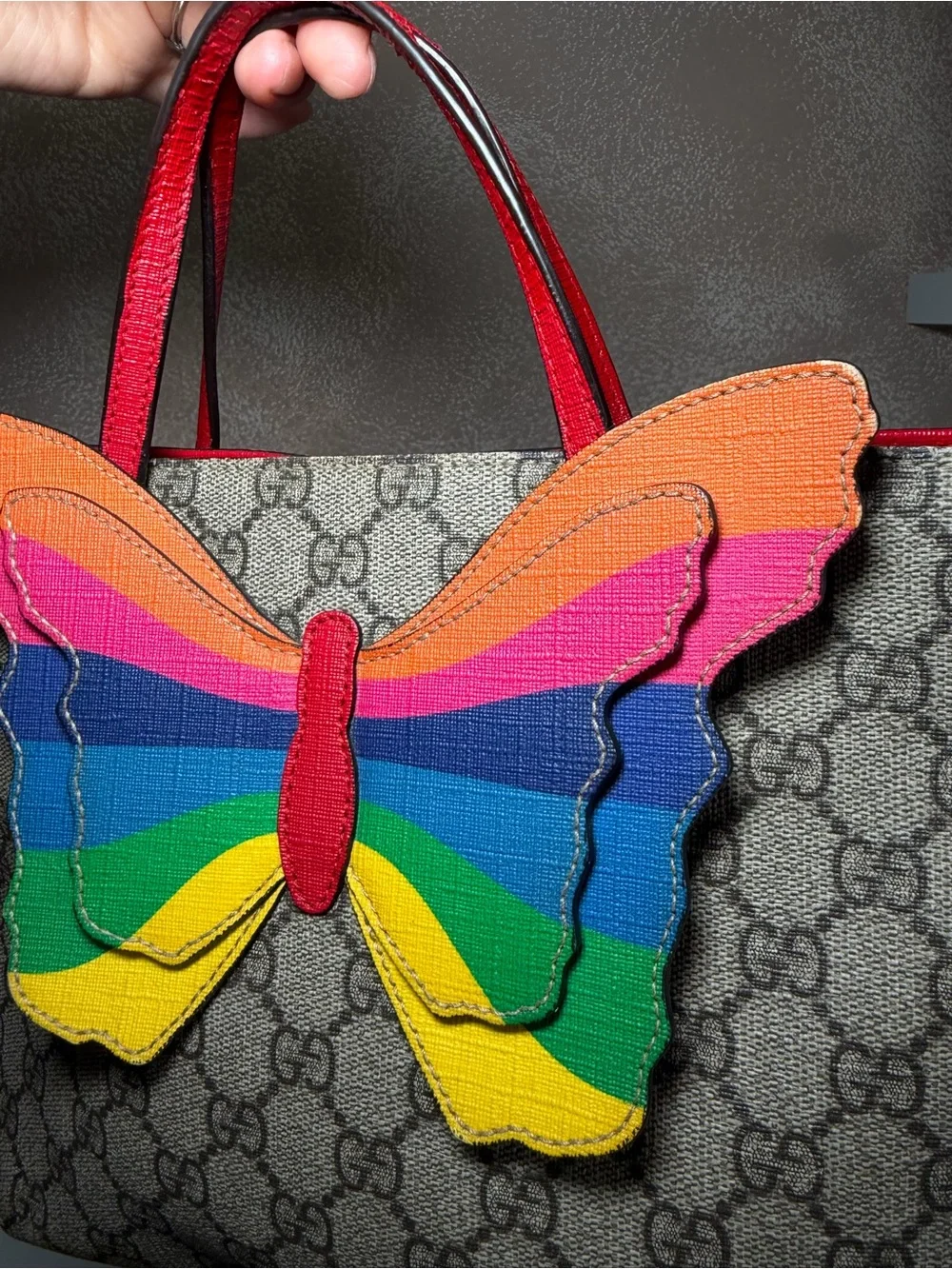 Gucci Rainbow Butterfly Mini Tote in Multicolor and Red Trim